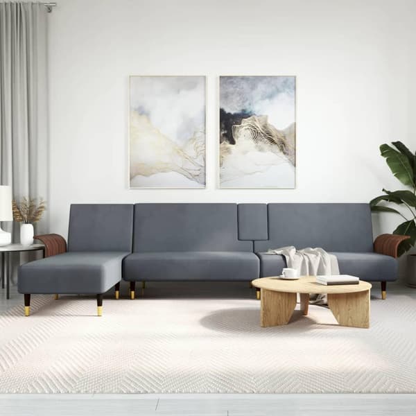 vidaXL L-formad bäddsoffa mörkgrå 279x140x70 cm sammet