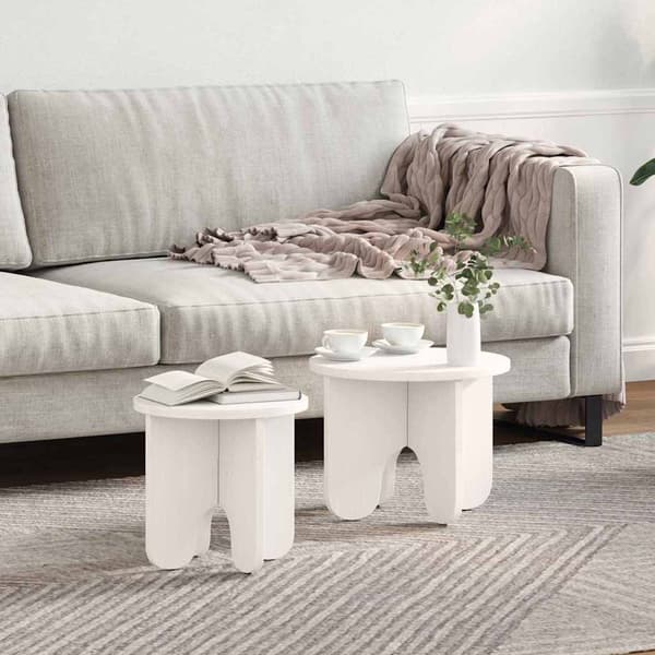 vidaXL Kaffeebord 2 pcs Vit Massivt tallträ