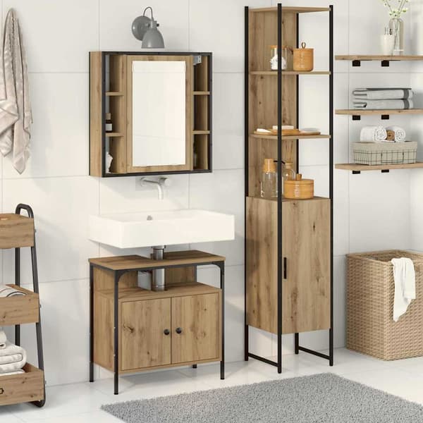 vidaXL Baderomsinnredningssett 3 pcs Artisan Eik Konstruert tre