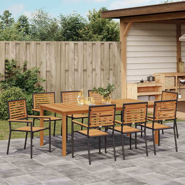vidaXL Hage Spisegruppe 9 pcs Svart Solid akasietre