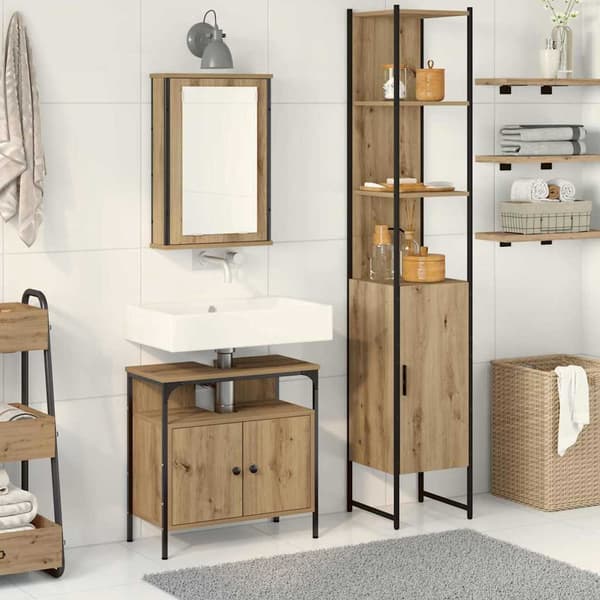 vidaXL Baderomsinnredningssett 3 pcs Artisan Eik Konstruert tre