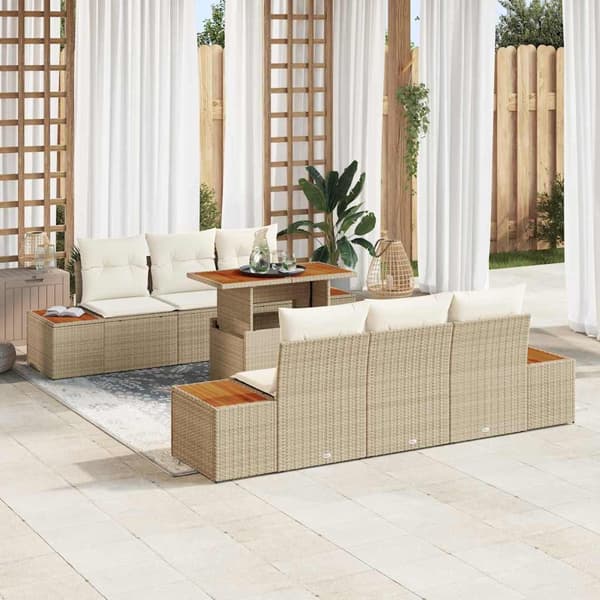 vidaXL Trädgårdsoffset med lagring 7 pcs Beige Poly rattan