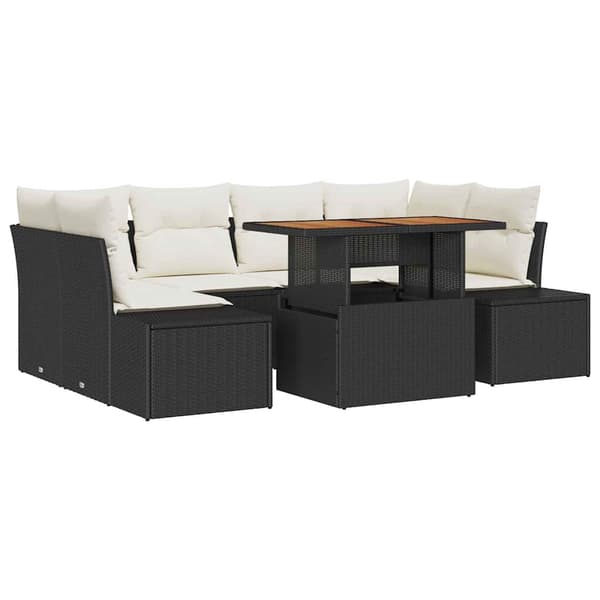 vidaXL Trädgårdsoffset med lagring 7 pcs Svart Poly rattan