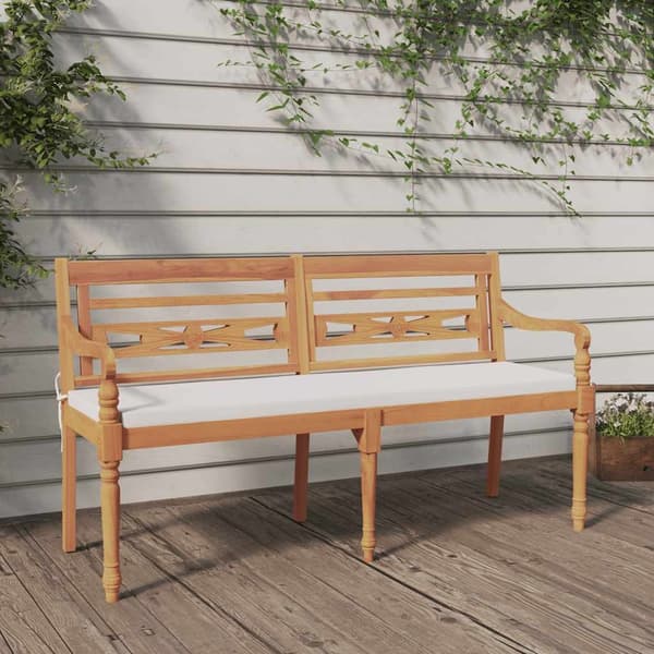 vidaXL Bataviabänk med dyna 150 cm massiv teak