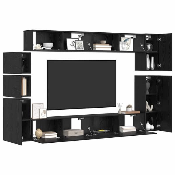 vidaXL TV-benksett Veggmontert 9 pcs Svart Eik Konstruert tre