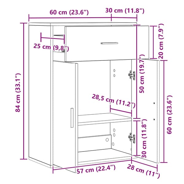 vidaXL Serviesskap Artisan Eik 60 x 30 x 84 cm Konstruert tre