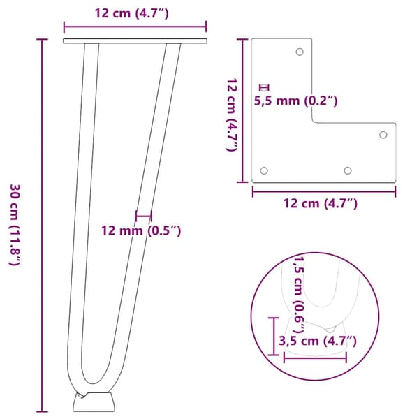 vidaXL Hårnålsformade bordsben 4 st antracit 30 cm massivt stål