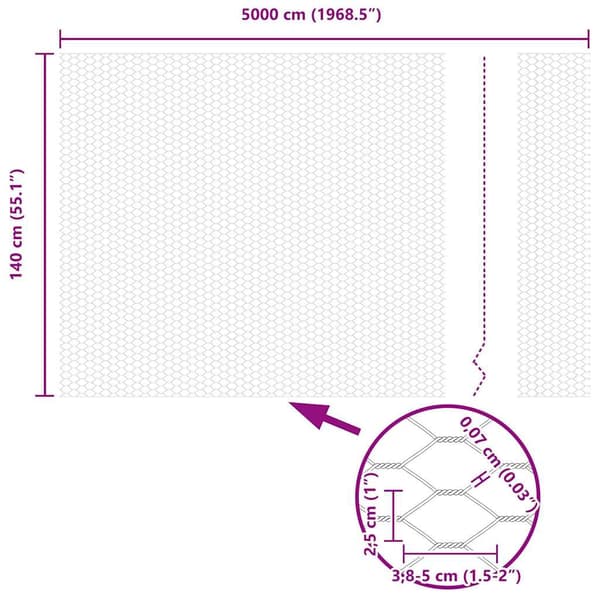 vidaXL Hexagonstängsel Grå 1,4 x 50 m PVC