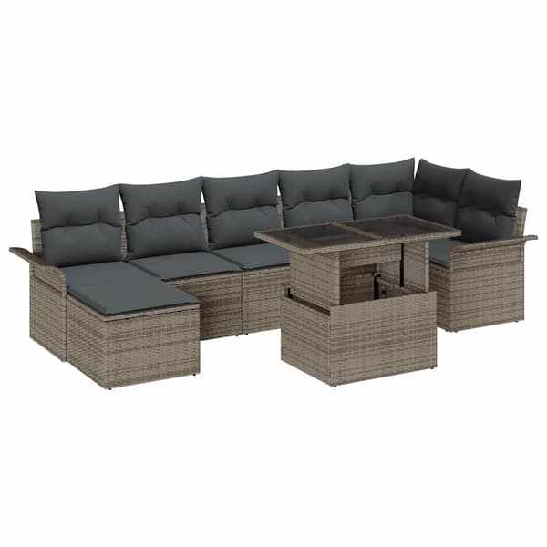 vidaXL Trädgårdsoffset med kudde 8 pcs Grå Poly rattan