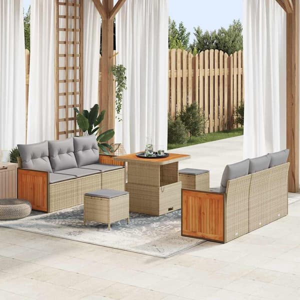 vidaXL Trädgårdsoffset med kudde 9 pcs Beige och Ljusgrå