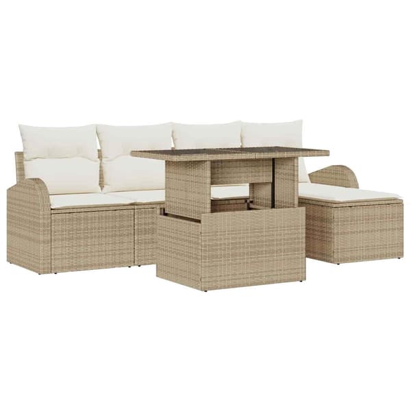 vidaXL Trädgårdsoffset med kudde med lagring 6 pcs Beige Poly rattan