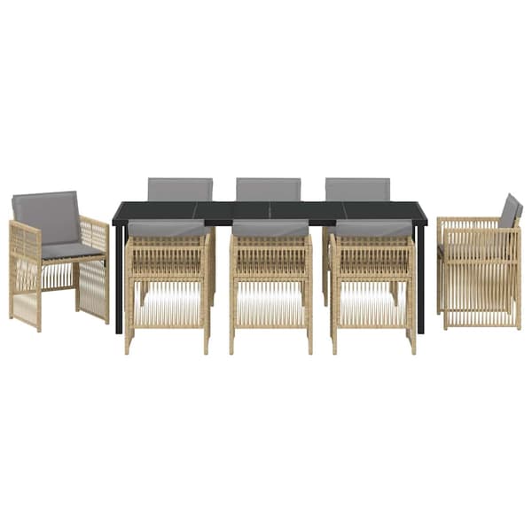 vidaXL Trädgårdsmöbelset 9 pcs Beige Pulverlackerat stål