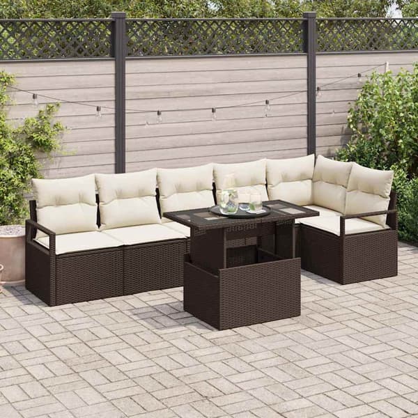 vidaXL Trädgårdsoffset med lagring 7 pcs Brun Poly rattan