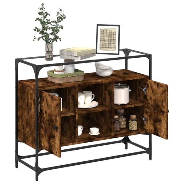 vidaXL Skjenk med glasstopp røkt eik 98x35x81 cm konstruert tre