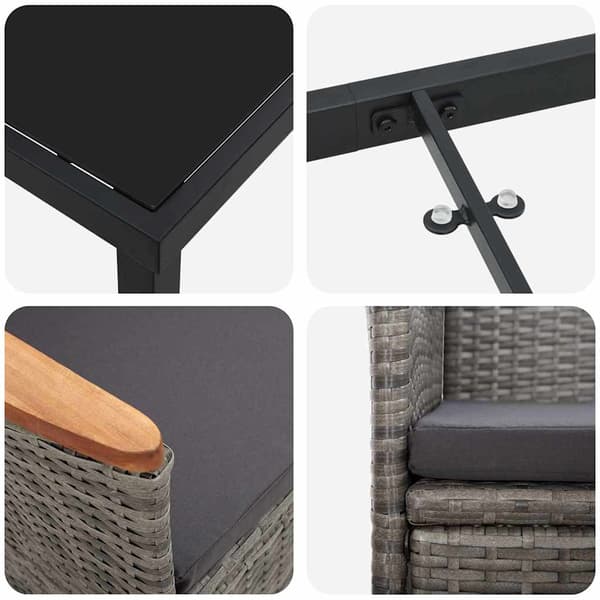 vidaXL Trädgårdsmöbelset med kudde 9 pcs Grå konstrotting