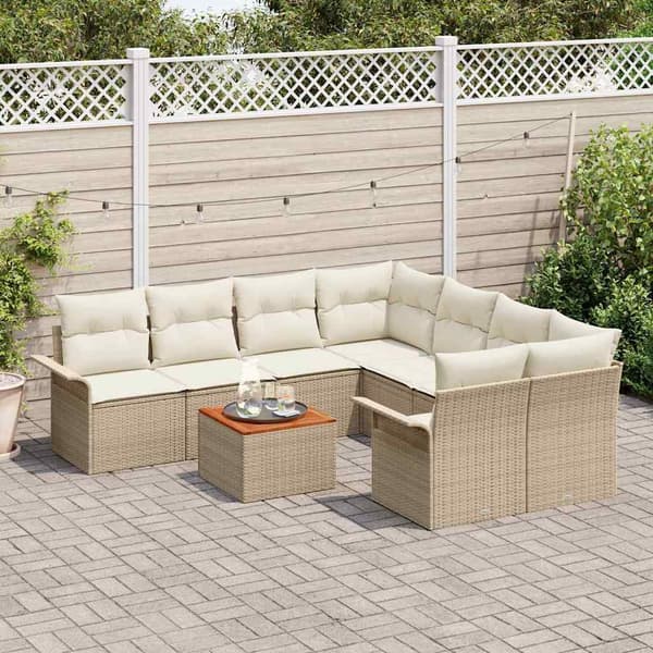 vidaXL Trädgårdssoffa Set 9 delar Beige Polyrotting