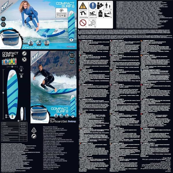 Bestway Hydro-Force Oppblåsbart padlebrett Compact Surf 8 243x57x7 cm