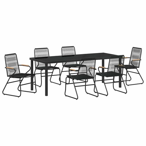 vidaXL Trädgårdsmöbelset 7 pcs Svart Pulverlackerat stål