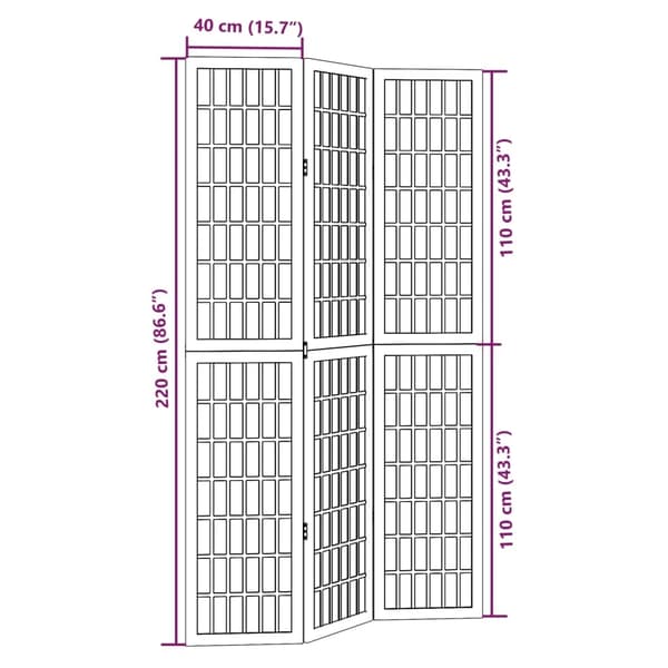 vidaXL Romdeler 3 paneler hvit heltre keisertre