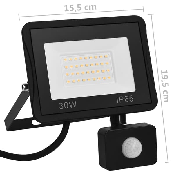 vidaXL LED-flomlys med sensor 30 W varmhvit