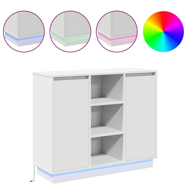 vidaXL LED sideboard Hvit 90 x 32 x 75 cm Konstruert tre