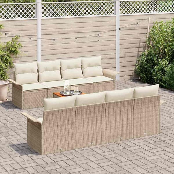 vidaXL Trädgårdssoffa Set 9 delar Beige Polyrotting