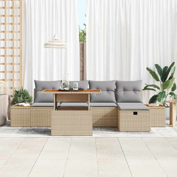 vidaXL Trädgårdsoffset 6 pcs Beige konstrotting