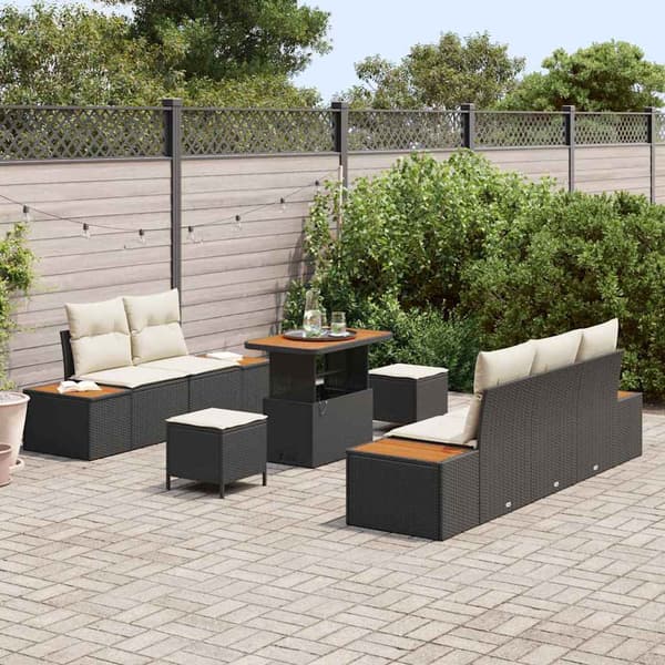 vidaXL Trädgårdsoffset 8 pcs Svart konstrotting