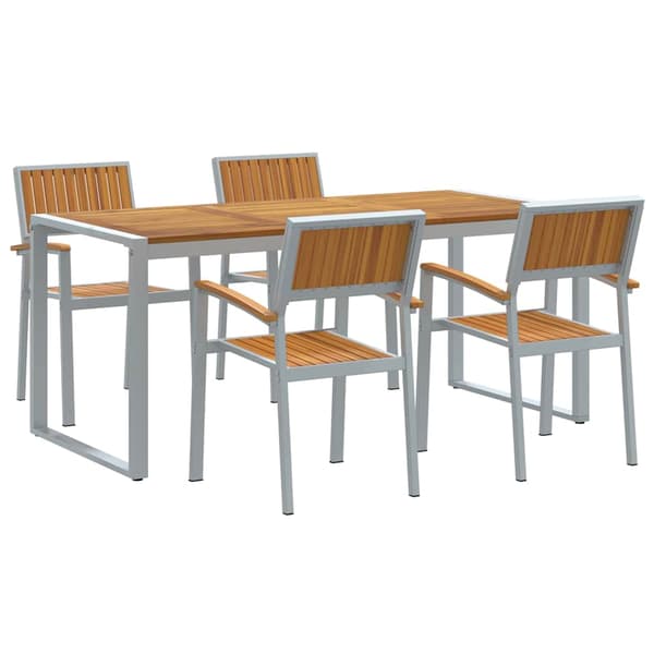 vidaXL Hage Spisegruppe 5 pcs Grå Solid akasietre