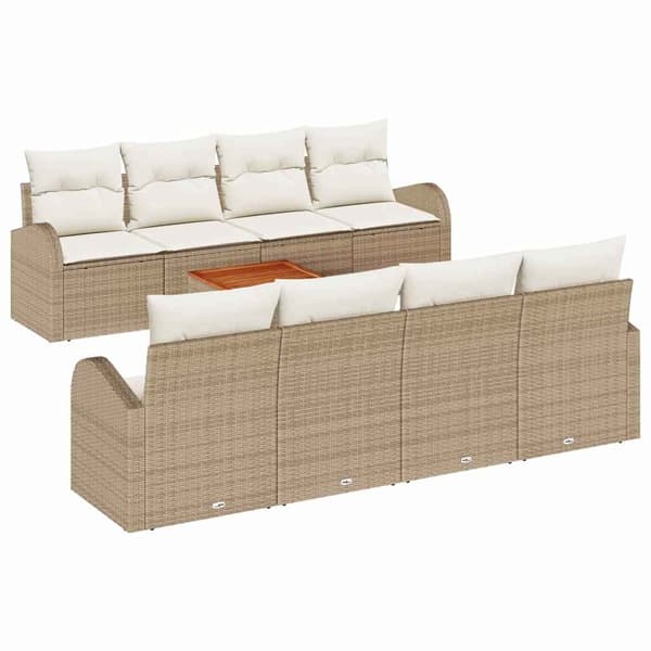 vidaXL Trädgårdssoffgrupp 9 delar Beige Polyrotting