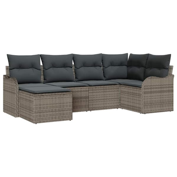 vidaXL Trädgårdsoffset med kudde 6 pcs Grå Poly rattan