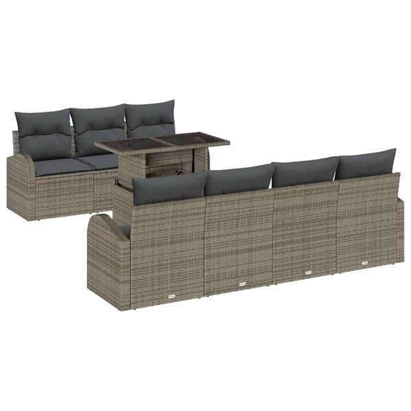 vidaXL Trädgårdsoffset med kudde 8 pcs Grå Poly rattan