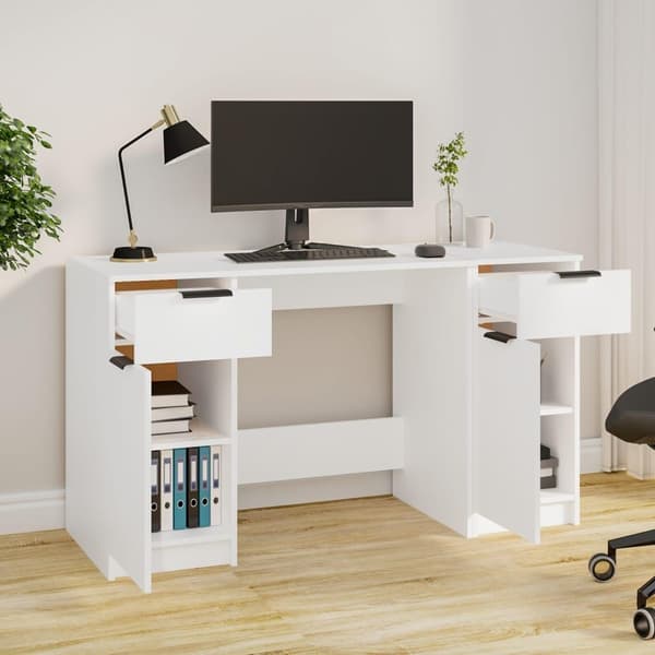 vidaXL Skrivebord med sideskap hvit konstruert tre