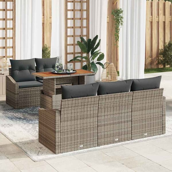 vidaXL Trädgårdsoffset med lagring 6 pcs Grå Poly rattan