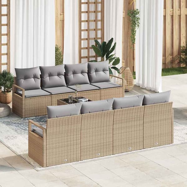 vidaXL Soffset med kudde 7 pcs Beige och Grå konstrotting