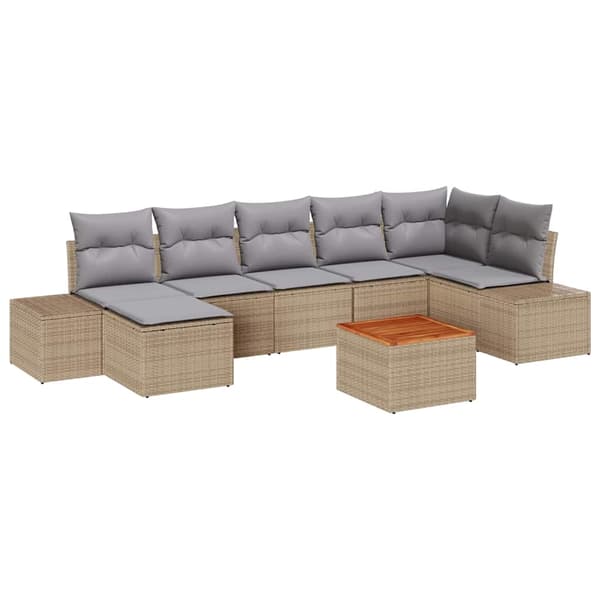 vidaXL Trädgårdsoffset med kudde 8 pcs Beige konstrotting