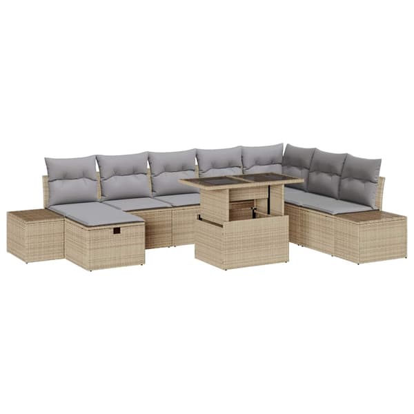vidaXL Trädgårdsoffset 9 pcs Beige konstrotting