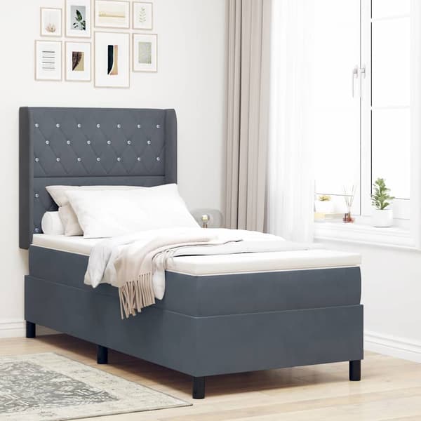 vidaXL Bäddfjäder med madrass Mörkgrå 100 x 200 cm Sammet