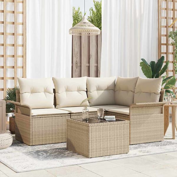 vidaXL Trädgårdsoffset med lagring 5 pcs Beige konstrotting