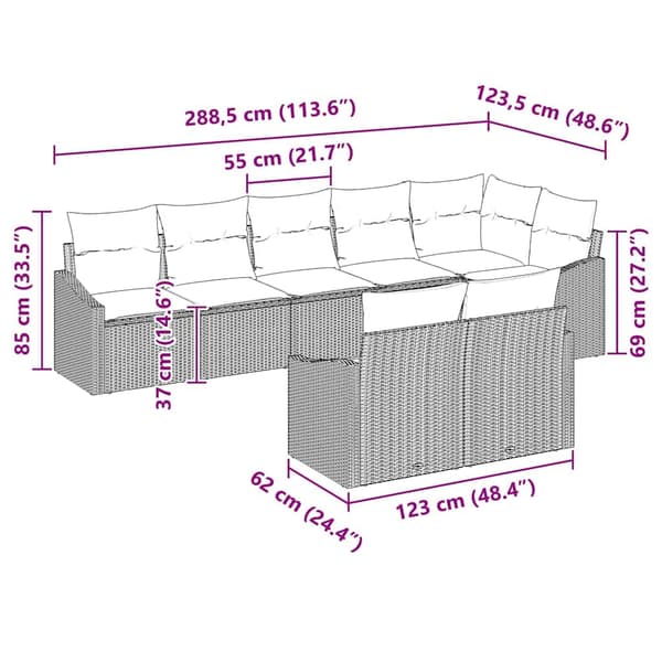 vidaXL Soffset med kudde 8 pcs Brun konstrotting