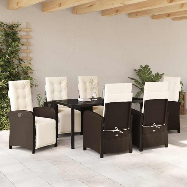 vidaXL Trädgårdsmöbelset med kudde 7 pcs Brun konstrotting