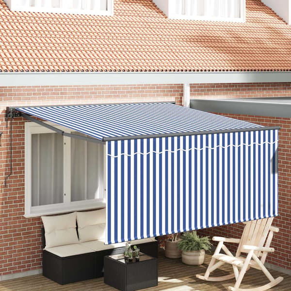 vidaXL Utfällbar markis Blå och Vit 350 x 250 cm