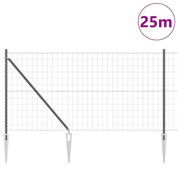 vidaXL Gjerde med stolpe Grå 1 x 25 m Stål og PVC