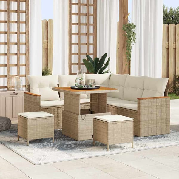 vidaXL Trädgårdsoffset med kudde 8 pcs Beige Poly rattan