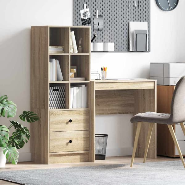 vidaXL Skrivbord med låda 2 pcs Sonoma-ek