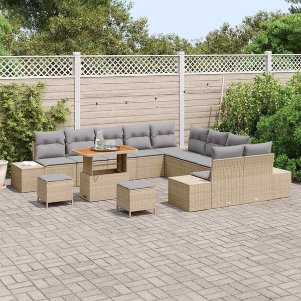 vidaXL Trädgårdsoffset med kudde 13 pcs Beige konstrotting