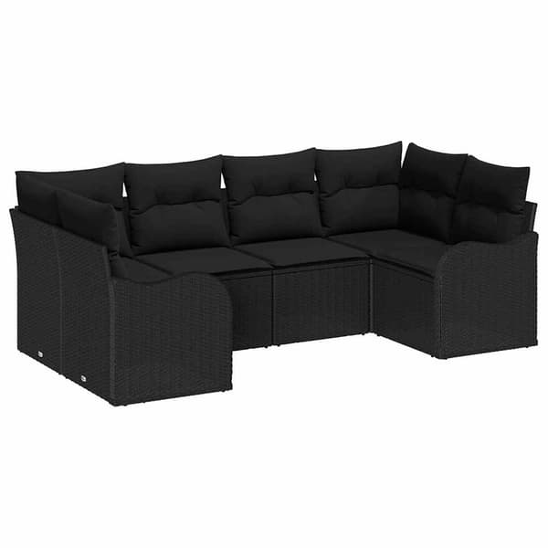 vidaXL Trädgårdssoffa Set med dyna 6 st Svart Poly rotting