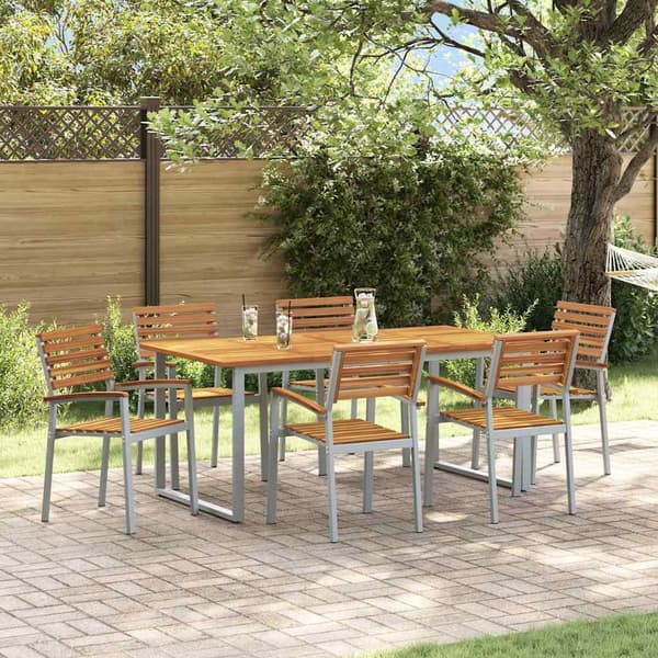 vidaXL Hage Spisegruppe 7 pcs Grå Solid akasietre