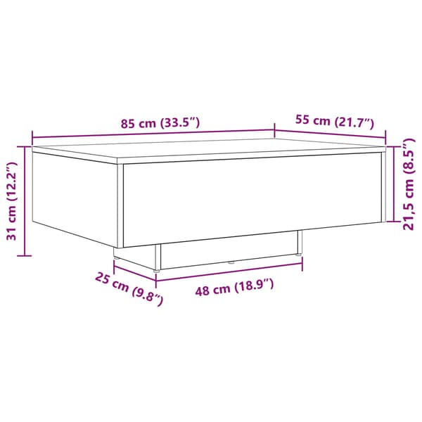 vidaXL Kaffebord Svart Eik 85 x 55 x 31 cm Konstruert tre