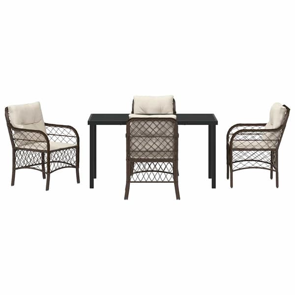 vidaXL Trädgårdsmöbelset med kudde 5 pcs Brun konstrotting